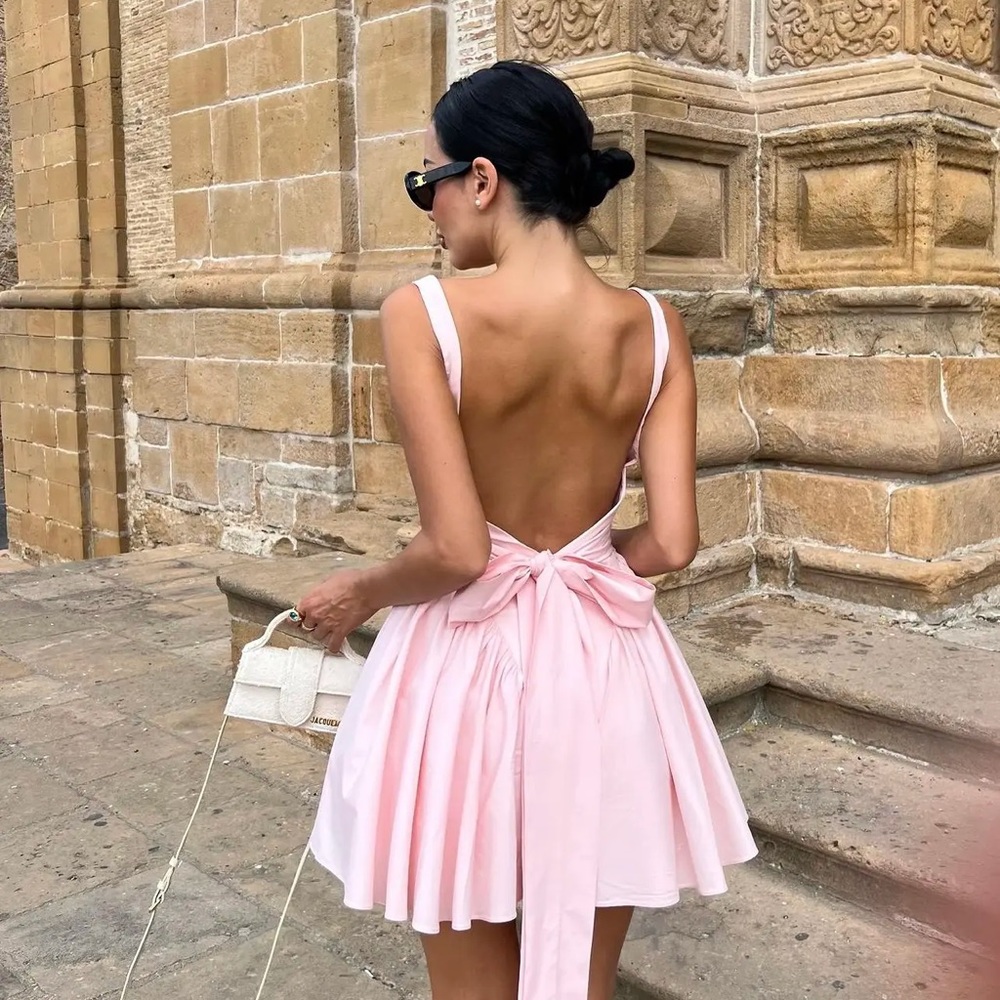HOUSE OF CB 'Florianne' Soft Peach Bow Mini Dress - Picture 4 of 8